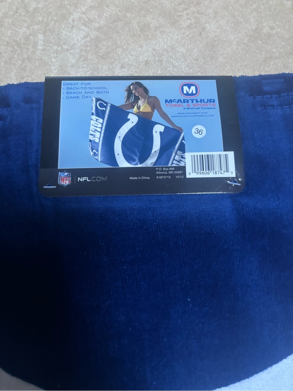 NFL Colts Navy and White Team Beach Towel - Picture 2 of 5